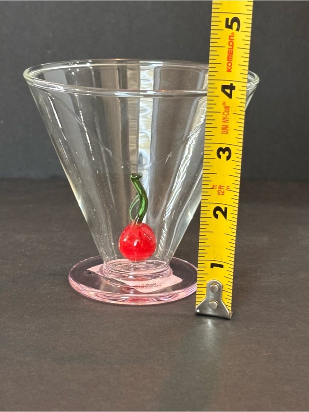 NWT Anthropologie Garnish Stemless Martini Glass Pink Base Cherry 3D Hand Blown - Picture 8 of 9